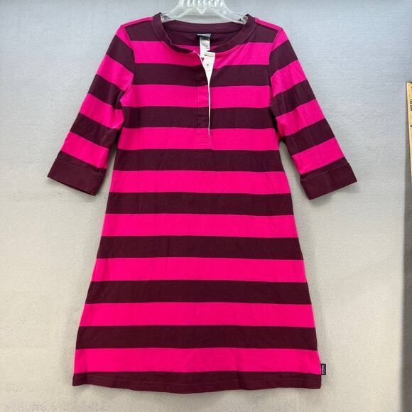Patagonia Dresses & Skirts - Patagonia Dress Women's Medium Pink Maroon Striped Crew Neck T-Shirt 3/4 Sleeve